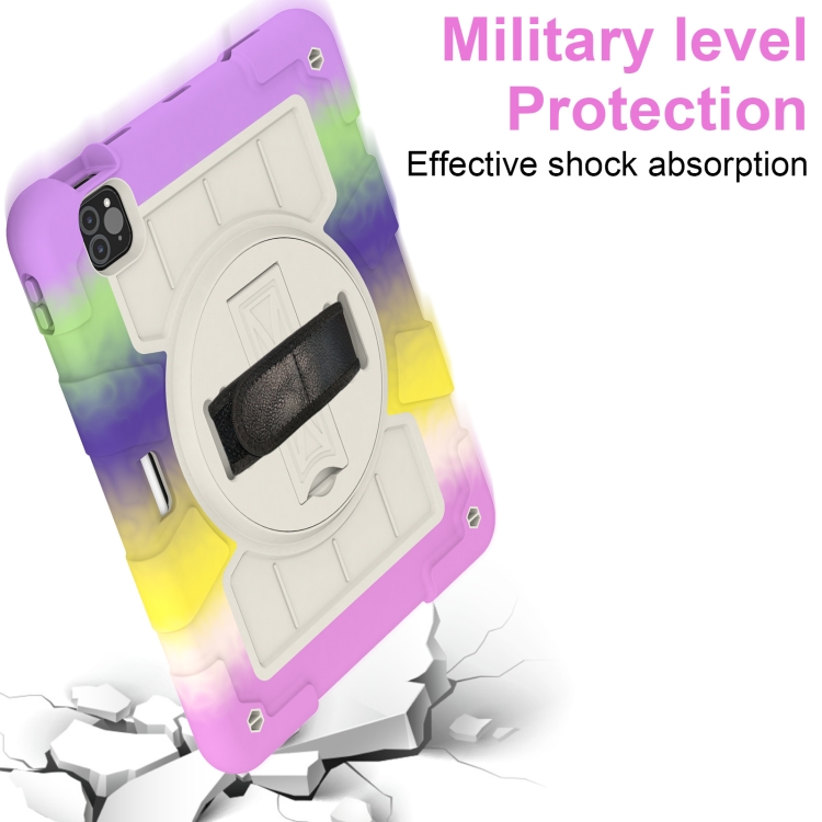 For iPad Air 2020 / 2022 10.9 Silicone Hybrid PC Shockproof Tablet Case with Shoulder Strap(Colorful Purple)