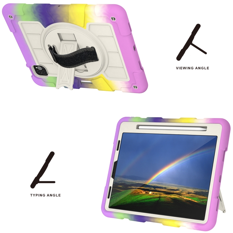 For iPad Air 2020 / 2022 10.9 Silicone Hybrid PC Shockproof Tablet Case with Shoulder Strap(Colorful Purple)