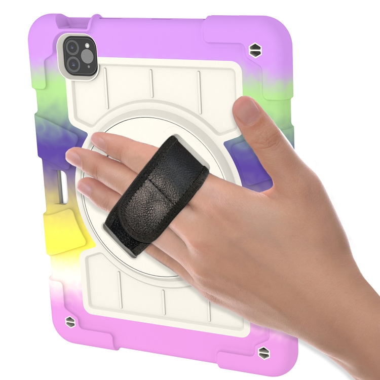 For iPad Air 2020 / 2022 10.9 Silicone Hybrid PC Shockproof Tablet Case with Shoulder Strap(Colorful Purple)