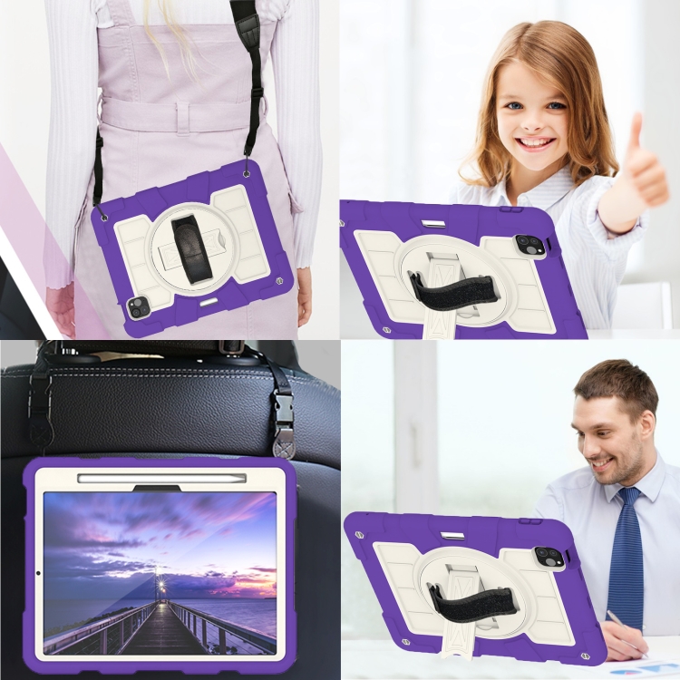 For iPad Pro 11 2024 Silicone Hybrid PC Shockproof Tablet Case with Shoulder Strap(Catharanthus Roseus) For iPad Pro 11 2024 Silicone Hybrid PC Shockproof Tablet Case with Shoulder Strap(Catharanthus Roseus)