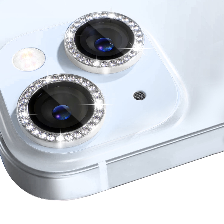 For iPhone 15 / 15 Plus NORTHJO Camera Lens Protector Tempered Glass Metal Rhinestone Ring Film(Silver)