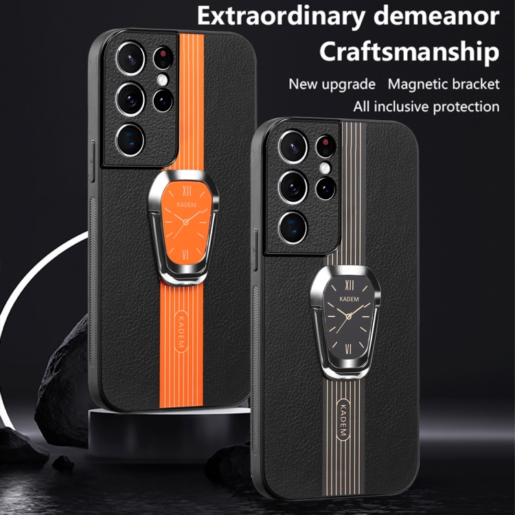 For Samsung Galaxy S21 Ultra 5G Magnetic Litchi Leather Back Phone Case with Holder(Black) For Samsung Galaxy S21 Ultra 5G Magnetic Litchi Leather Back Phone Case with Holder(Black)