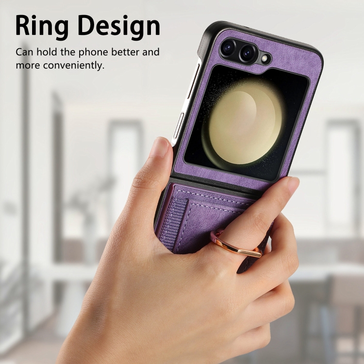 For Samsung Galaxy Z Flip6 5G Retro Skin-feel Ring Multi-card Wallet Phone Case(Purple) For Samsung Galaxy Z Flip6 5G Retro Skin-feel Ring Multi-card Wallet Phone Case(Purple)