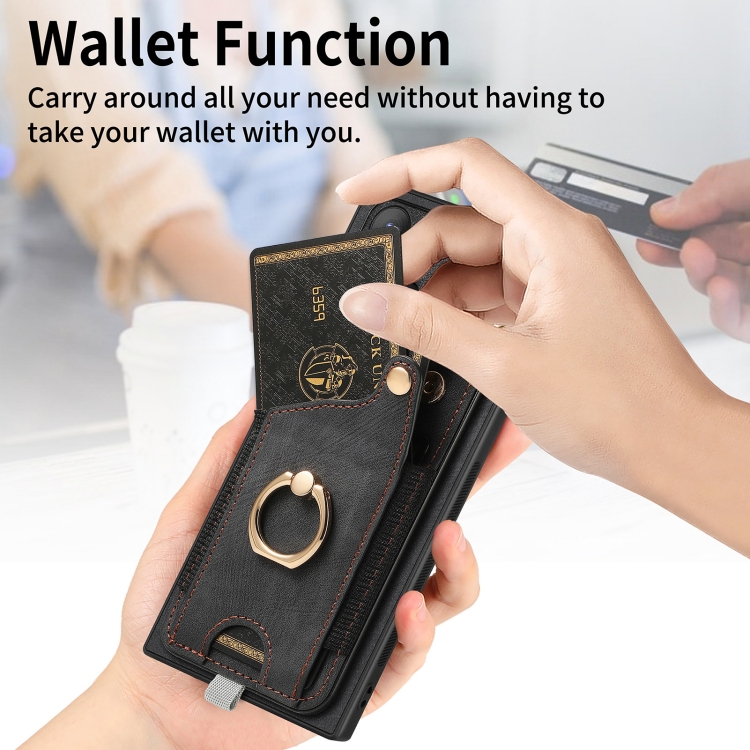 For Samsung Galaxy S22 Ultra 5G Retro Skin-feel Ring Card Bag Phone Case with Hang Loop(Black) For Samsung Galaxy S22 Ultra 5G Retro Skin-feel Ring Card Bag Phone Case with Hang Loop(Black)