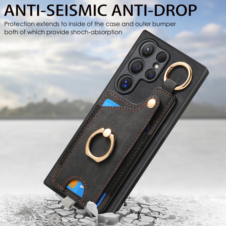 For Samsung Galaxy S23+ 5G Retro Skin-feel Ring Card Bag Phone Case with Hang Loop(Black) For Samsung Galaxy S23+ 5G Retro Skin-feel Ring Card Bag Phone Case with Hang Loop(Black)