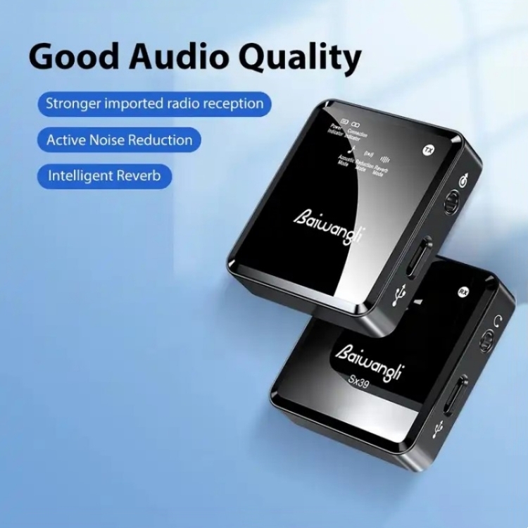 SX39 para iPhone Lavalier Micrófono inalámbrico de reducción de ruido con transmisor dual + receptor - 5