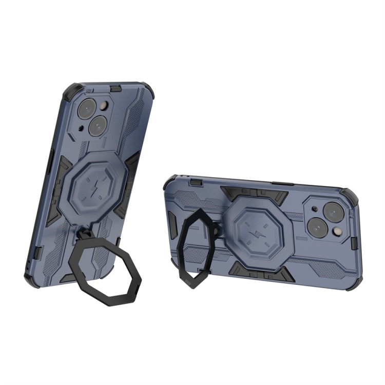 For iPhone 15 Supersonic Armor Holder PC Hybrid TPU Phone Case(Blue) For iPhone 15 Supersonic Armor Holder PC Hybrid TPU Phone Case(Blue)