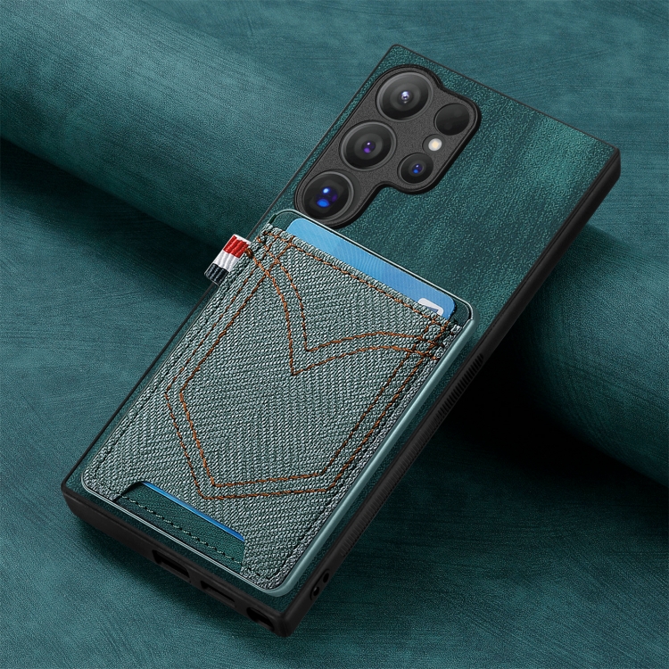 For Samsung Galaxy S24 Ultra 5G Denim Texture Leather Skin Phone Case with Card Slot(Green) For Samsung Galaxy S24 Ultra 5G Denim Texture Leather Skin Phone Case with Card Slot(Green)