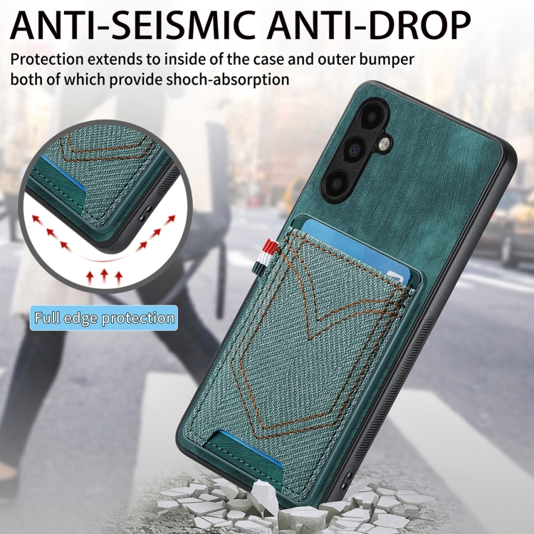 For Samsung Galaxy S24 Ultra 5G Denim Texture Leather Skin Phone Case with Card Slot(Green) For Samsung Galaxy S24 Ultra 5G Denim Texture Leather Skin Phone Case with Card Slot(Green)
