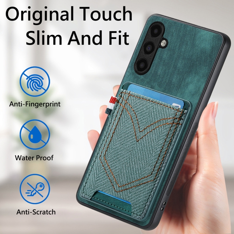For Samsung Galaxy S24 Ultra 5G Denim Texture Leather Skin Phone Case with Card Slot(Green) For Samsung Galaxy S24 Ultra 5G Denim Texture Leather Skin Phone Case with Card Slot(Green)