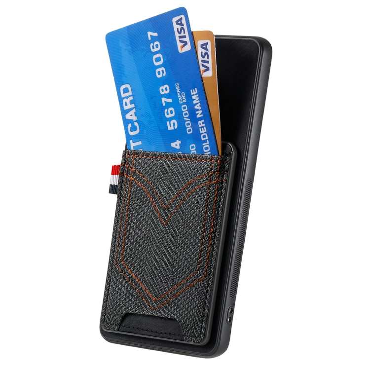 For Samsung Galaxy S25 5G Denim Texture Leather Skin Phone Case with Card Slot(Black) For Samsung Galaxy S25 5G Denim Texture Leather Skin Phone Case with Card Slot(Black)