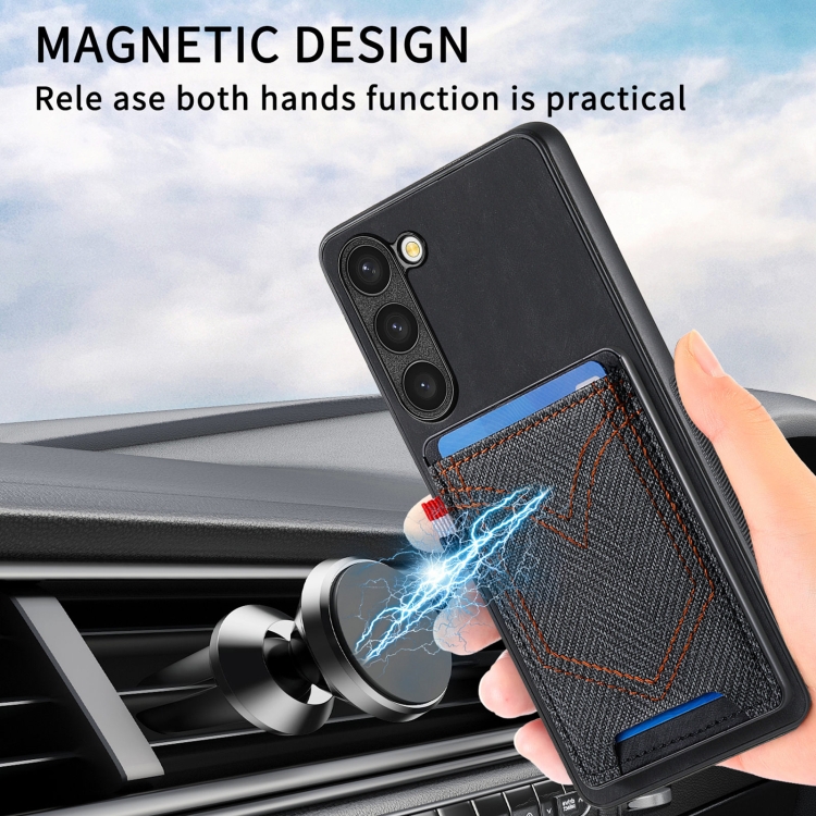 For Samsung Galaxy S25 5G Denim Texture Leather Skin Phone Case with Card Slot(Black) For Samsung Galaxy S25 5G Denim Texture Leather Skin Phone Case with Card Slot(Black)