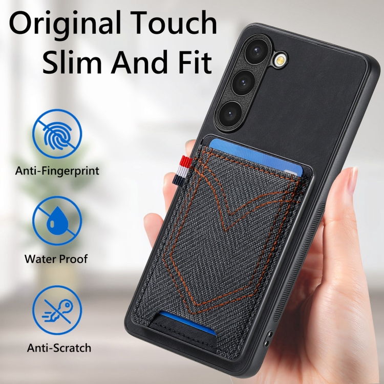 For Samsung Galaxy S25 5G Denim Texture Leather Skin Phone Case with Card Slot(Black) For Samsung Galaxy S25 5G Denim Texture Leather Skin Phone Case with Card Slot(Black)