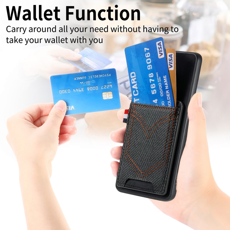 For Samsung Galaxy S25 5G Denim Texture Leather Skin Phone Case with Card Slot(Black) For Samsung Galaxy S25 5G Denim Texture Leather Skin Phone Case with Card Slot(Black)