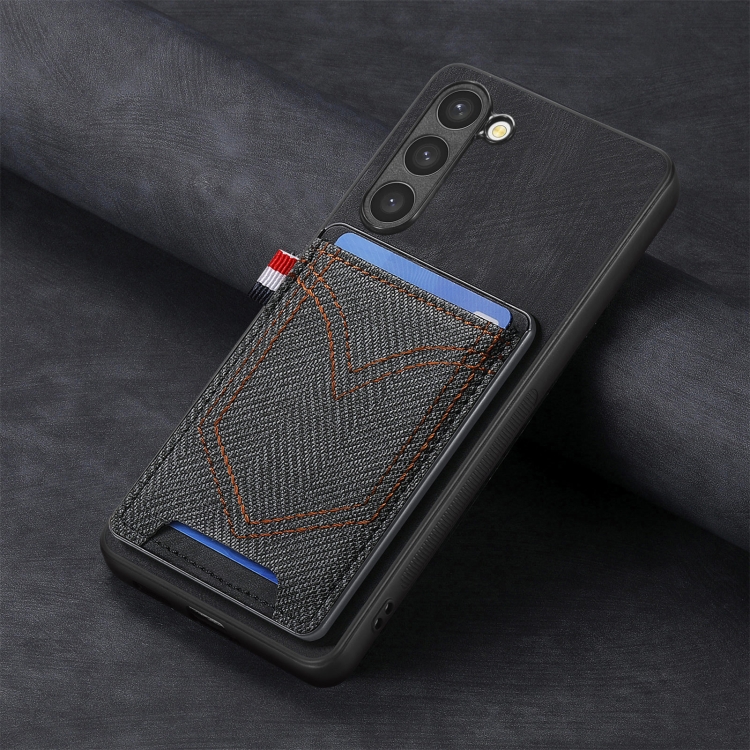 For Samsung Galaxy S25 5G Denim Texture Leather Skin Phone Case with Card Slot(Black) For Samsung Galaxy S25 5G Denim Texture Leather Skin Phone Case with Card Slot(Black)