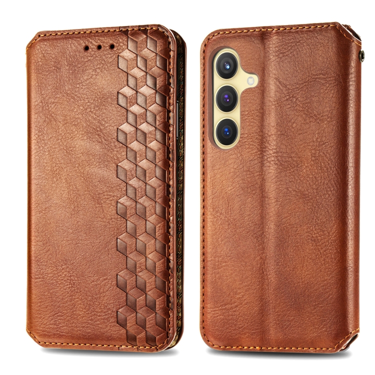 For Samsung Galaxy S25 5G Cubic Grid Pressed Magnetic Leather Phone Case(Brown) For Samsung Galaxy S25 5G Cubic Grid Pressed Magnetic Leather Phone Case(Brown)