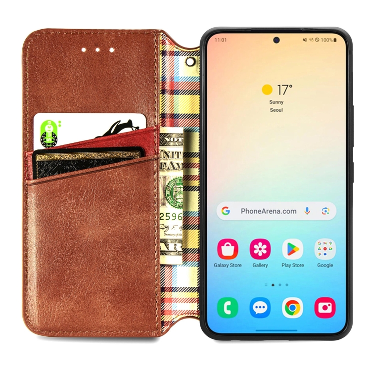 For Samsung Galaxy S25 5G Cubic Grid Pressed Magnetic Leather Phone Case(Brown) For Samsung Galaxy S25 5G Cubic Grid Pressed Magnetic Leather Phone Case(Brown)