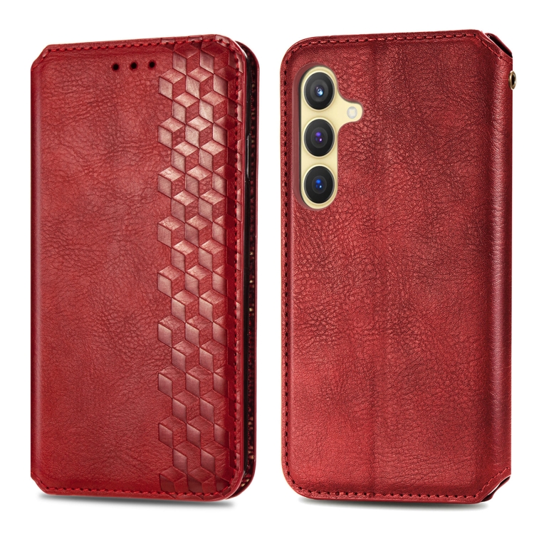 For Samsung Galaxy S25+ 5G Cubic Grid Pressed Magnetic Leather Phone Case(Red) For Samsung Galaxy S25+ 5G Cubic Grid Pressed Magnetic Leather Phone Case(Red)