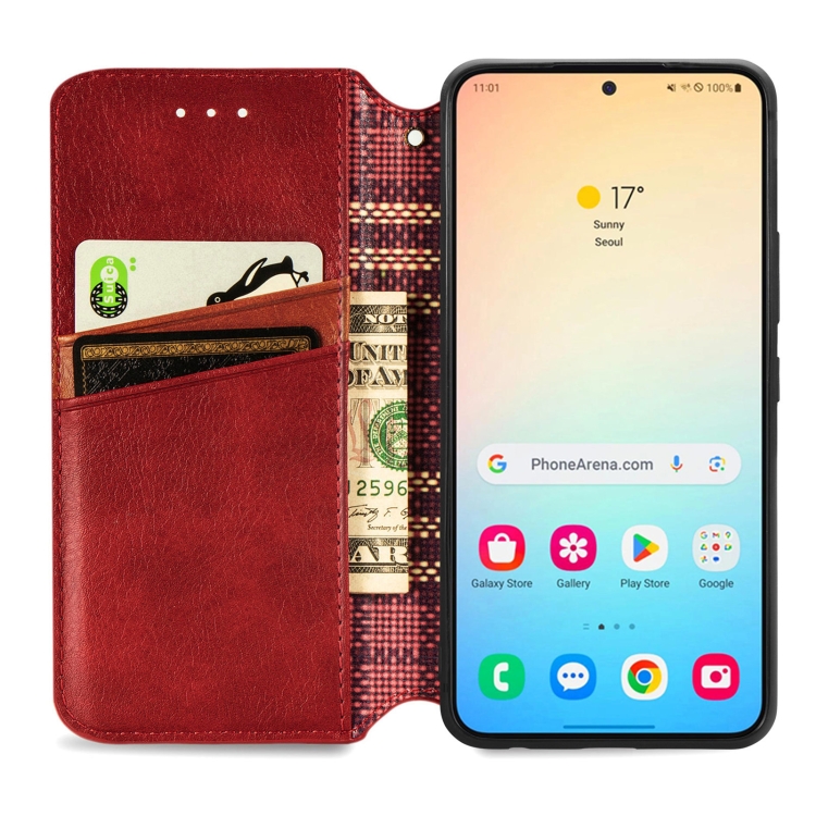 For Samsung Galaxy S25+ 5G Cubic Grid Pressed Magnetic Leather Phone Case(Red) For Samsung Galaxy S25+ 5G Cubic Grid Pressed Magnetic Leather Phone Case(Red)