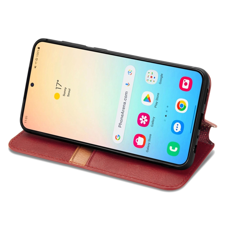 For Samsung Galaxy S25+ 5G Cubic Grid Pressed Magnetic Leather Phone Case(Red) For Samsung Galaxy S25+ 5G Cubic Grid Pressed Magnetic Leather Phone Case(Red)