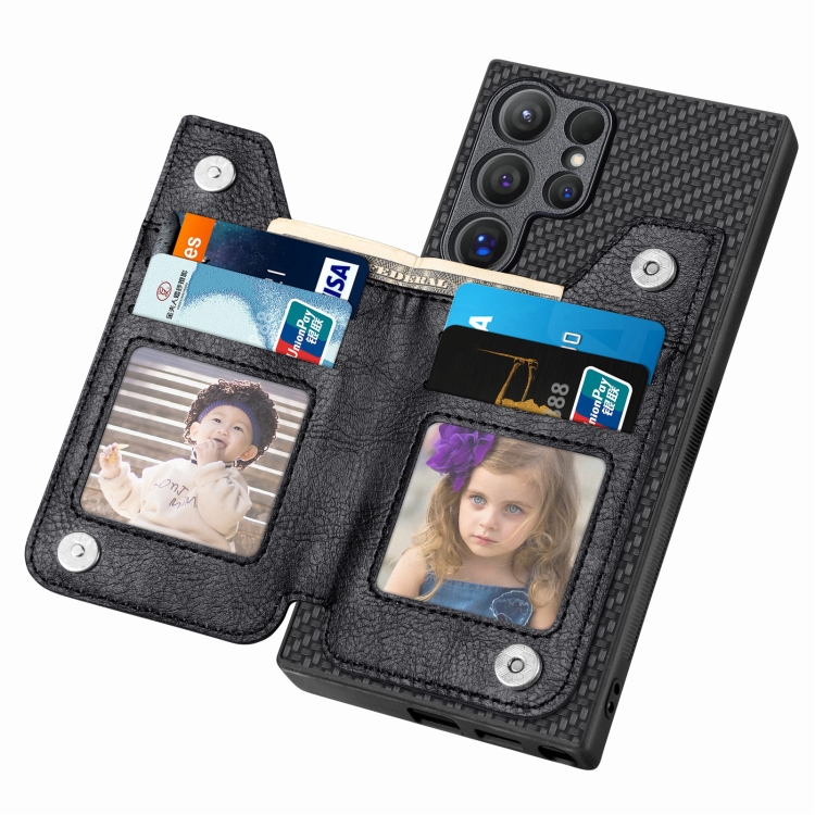 For Samsung Galaxy S24 Ultra 5G Carbon Fiber Horizontal Flip Zipper Wallet Phone Case(Black)