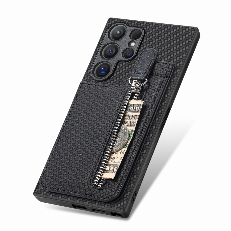 For Samsung Galaxy S24 Ultra 5G Carbon Fiber Vertical Flip Zipper Phone Case(Black) For Samsung Galaxy S24 Ultra 5G Carbon Fiber Vertical Flip Zipper Phone Case(Black)
