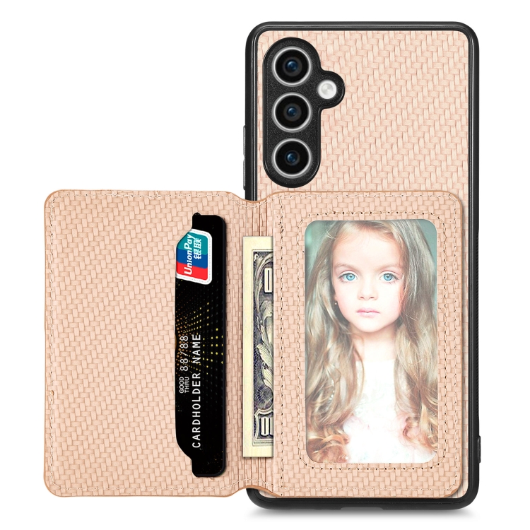 For Samsung Galaxy S23 FE 5G Carbon Fiber Magnetic Card Wallet RFID Blocking Phone Case(Khaki) For Samsung Galaxy S23 FE 5G Carbon Fiber Magnetic Card Wallet RFID Blocking Phone Case(Khaki)