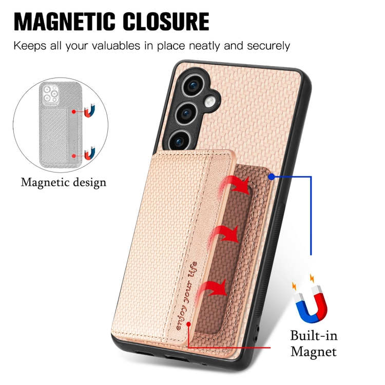 For Samsung Galaxy S23 FE 5G Carbon Fiber Magnetic Card Wallet RFID Blocking Phone Case(Khaki) For Samsung Galaxy S23 FE 5G Carbon Fiber Magnetic Card Wallet RFID Blocking Phone Case(Khaki)