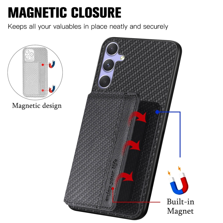 For Samsung Galaxy S25 5G Carbon Fiber Magnetic Card Wallet RFID Blocking Phone Case(Black) For Samsung Galaxy S25 5G Carbon Fiber Magnetic Card Wallet RFID Blocking Phone Case(Black)