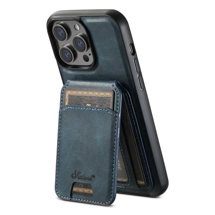 For iPhone 15 Pro Max Suteni H15 MagSafe Oil Eax Leather Detachable Wallet Back Phone Case(Blue) For iPhone 15 Pro Max Suteni H15 MagSafe Oil Eax Leather Detachable Wallet Back Phone Case(Blue)
