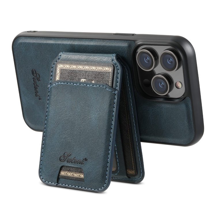 For iPhone 15 Pro Max Suteni H15 MagSafe Oil Eax Leather Detachable Wallet Back Phone Case(Blue) For iPhone 15 Pro Max Suteni H15 MagSafe Oil Eax Leather Detachable Wallet Back Phone Case(Blue)