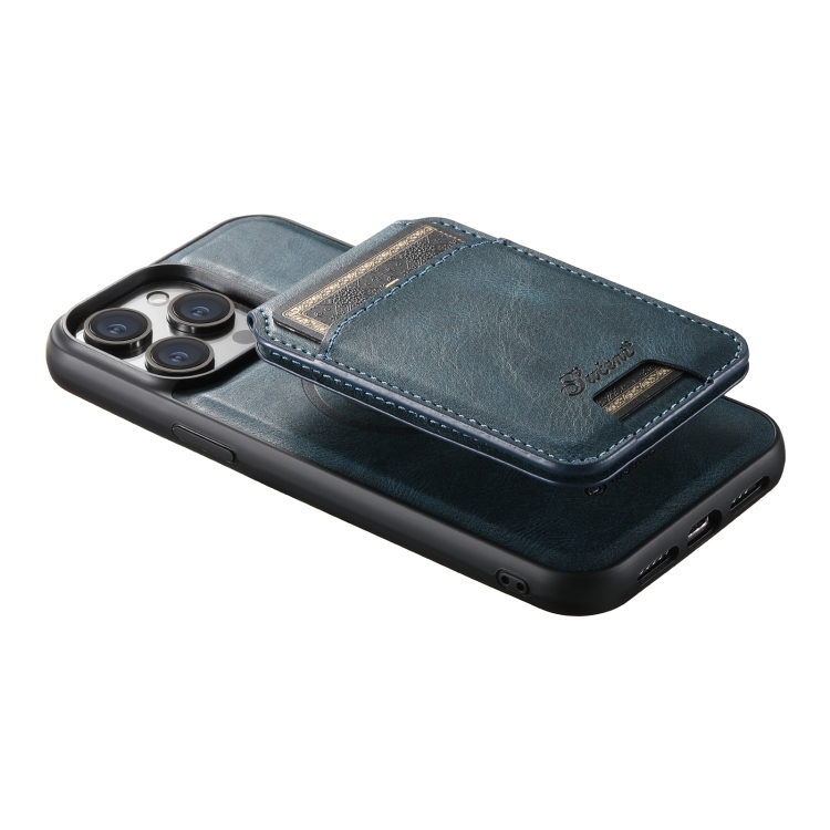 For iPhone 15 Pro Max Suteni H15 MagSafe Oil Eax Leather Detachable Wallet Back Phone Case(Blue) For iPhone 15 Pro Max Suteni H15 MagSafe Oil Eax Leather Detachable Wallet Back Phone Case(Blue)