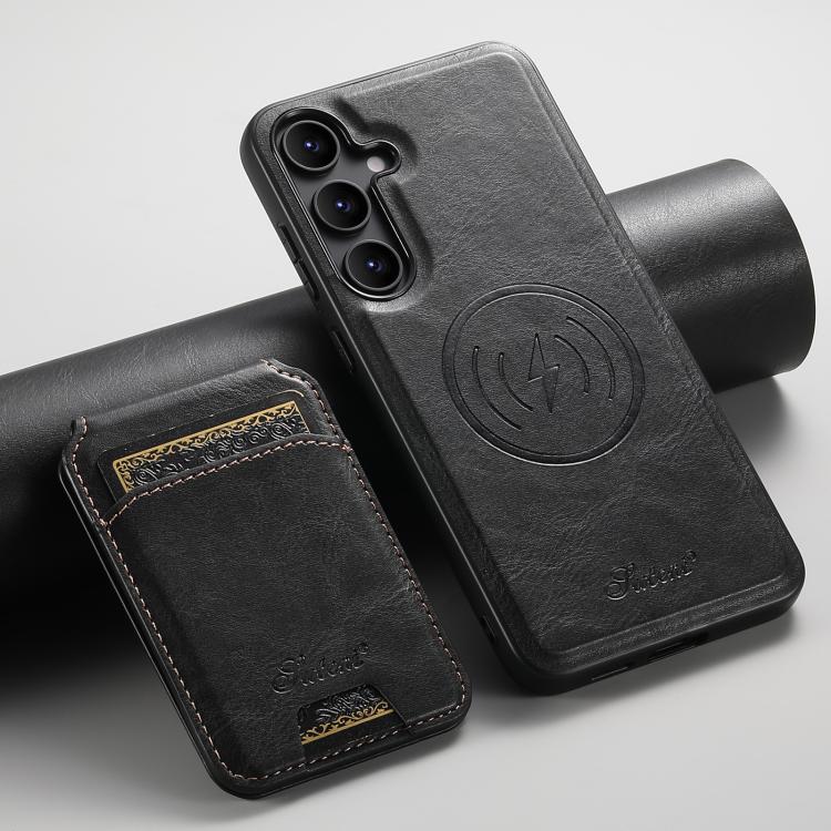 For Samsung Galaxy S25 5G Suteni H15 Oil Eax Leather Detachable Wallet Back Phone Case(Black) For Samsung Galaxy S25 5G Suteni H15 Oil Eax Leather Detachable Wallet Back Phone Case(Black)
