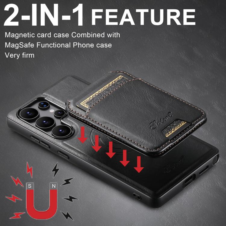 For Samsung Galaxy S25 5G Suteni H15 Oil Eax Leather Detachable Wallet Back Phone Case(Black) For Samsung Galaxy S25 5G Suteni H15 Oil Eax Leather Detachable Wallet Back Phone Case(Black)