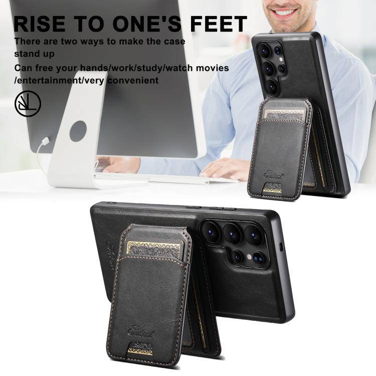 For Samsung Galaxy S25 5G Suteni H15 Oil Eax Leather Detachable Wallet Back Phone Case(Black) For Samsung Galaxy S25 5G Suteni H15 Oil Eax Leather Detachable Wallet Back Phone Case(Black)