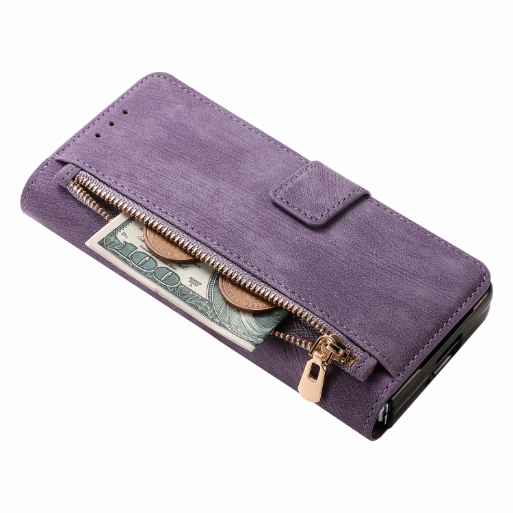 For Samsung Galaxy Z Fold5 5G Retro MagSafe Magnetic Zipper Wallet Leather Phone Case(Purple) For Samsung Galaxy Z Fold5 5G Retro MagSafe Magnetic Zipper Wallet Leather Phone Case(Purple)