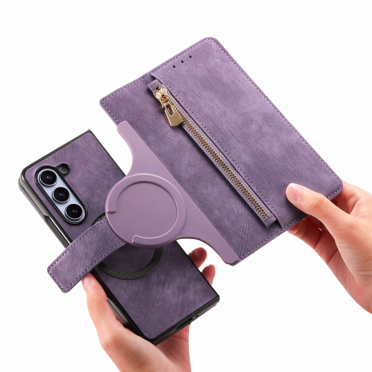 For Samsung Galaxy Z Fold5 5G Retro MagSafe Magnetic Zipper Wallet Leather Phone Case(Purple) For Samsung Galaxy Z Fold5 5G Retro MagSafe Magnetic Zipper Wallet Leather Phone Case(Purple)