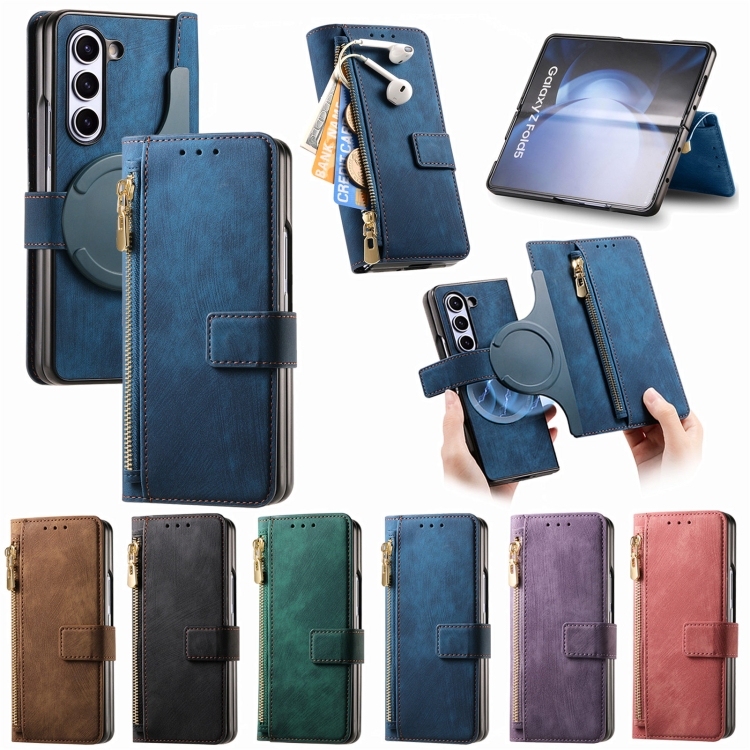 For Samsung Galaxy Z Fold5 5G Retro MagSafe Magnetic Zipper Wallet Leather Phone Case(Purple) For Samsung Galaxy Z Fold5 5G Retro MagSafe Magnetic Zipper Wallet Leather Phone Case(Purple)