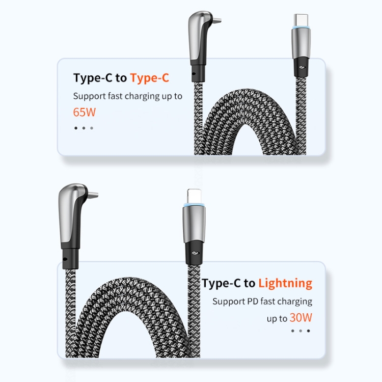 ENKAY PD30W Elbow Type-C to 8 Pin Fast Charging Data Braid Cable with Indicator Light, Length:0.5m ENKAY PD30W Elbow Type-C to 8 Pin Fast Charging Data Braid Cable with Indicator Light, Length:0.5m