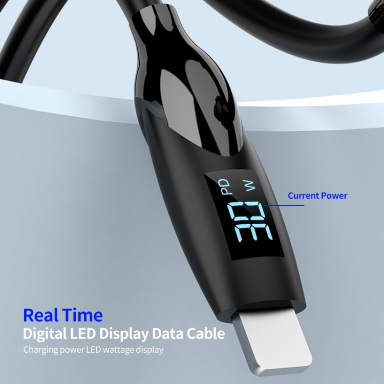 ENKAY PD30W Type-C to 8 Pin Fast Charging Data Silicone Cable with LED Display, Length:2m(Black) ENKAY PD30W Type-C to 8 Pin Fast Charging Data Silicone Cable with LED Display, Length:2m(Black)
