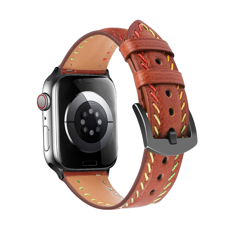 Para Apple Watch Series Correa de reloj de cuero con hilo de