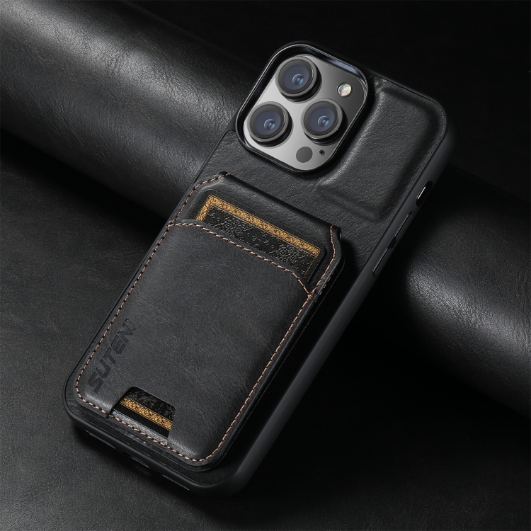 For iPhone 16 Suteni H02 Leather Wallet Stand Back Phone Case(Black) For iPhone 16 Suteni H02 Leather Wallet Stand Back Phone Case(Black)