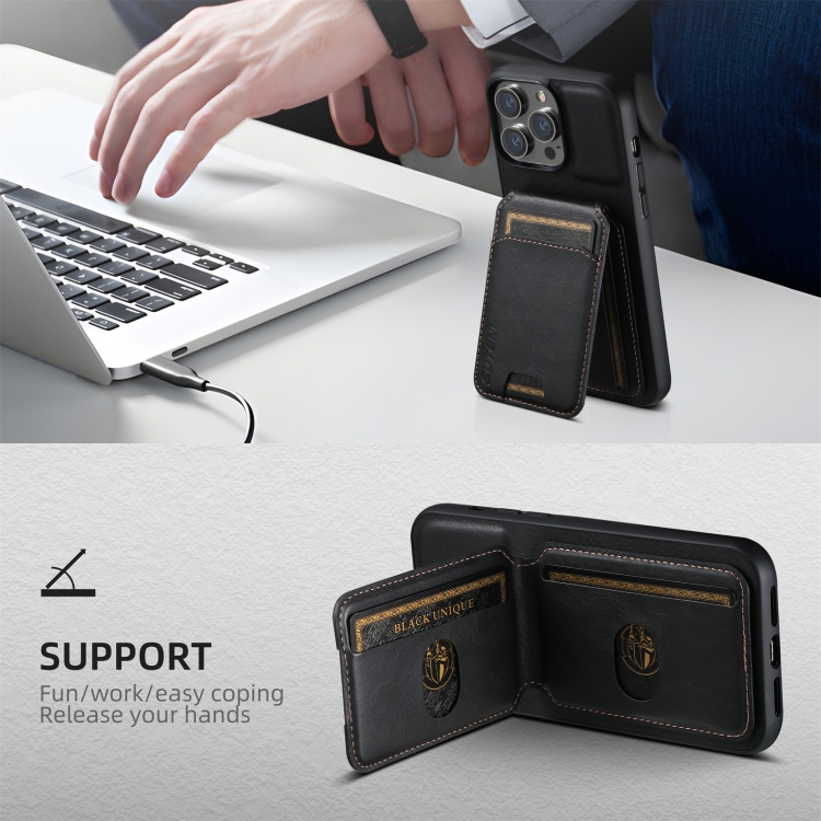 For iPhone 16 Suteni H02 Leather Wallet Stand Back Phone Case(Black) For iPhone 16 Suteni H02 Leather Wallet Stand Back Phone Case(Black)