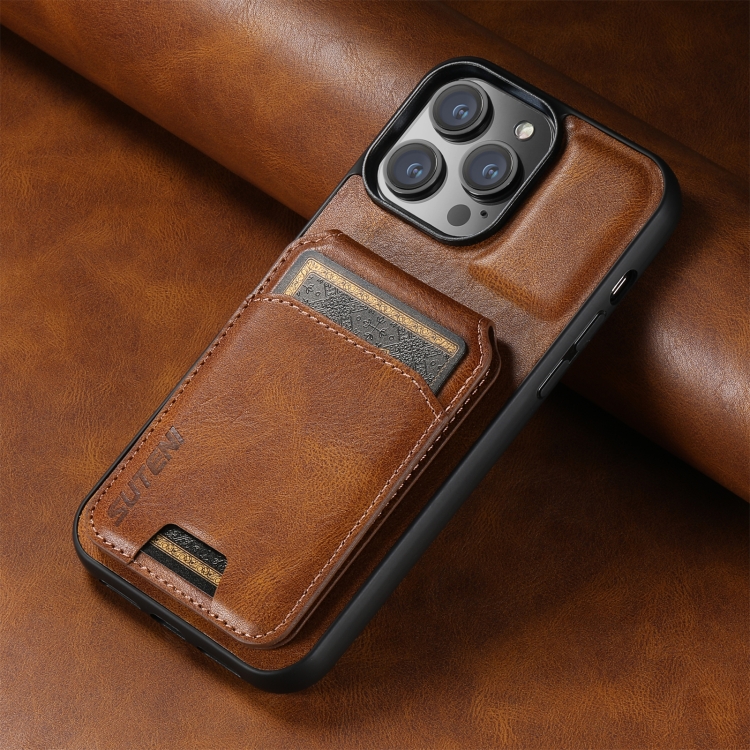 For iPhone 16 Pro Suteni H02 Leather Wallet Stand Back Phone Case(Brown) For iPhone 16 Pro Suteni H02 Leather Wallet Stand Back Phone Case(Brown)