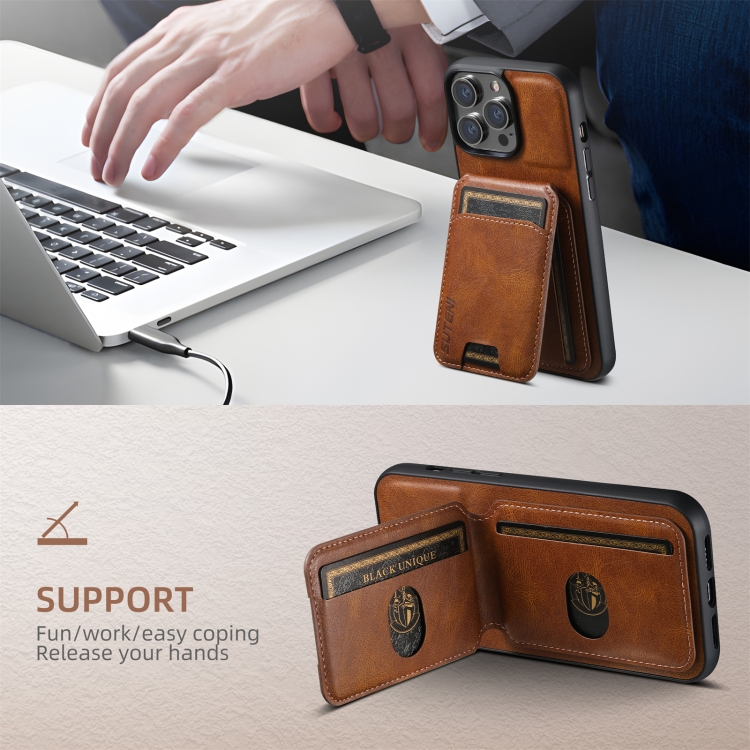 For iPhone 16 Pro Suteni H02 Leather Wallet Stand Back Phone Case(Brown) For iPhone 16 Pro Suteni H02 Leather Wallet Stand Back Phone Case(Brown)