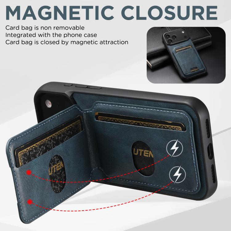 For iPhone 17 Pro Max Suteni H02 Leather Wallet Stand Back Phone Case(Blue)