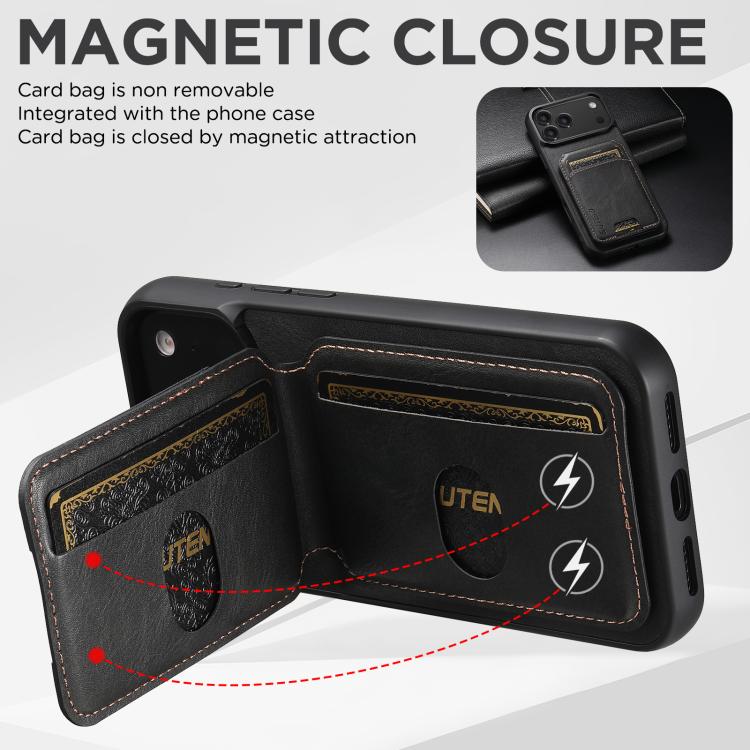 For iPhone 17 Pro Suteni H02 Leather Wallet Stand Back Phone Case(Black)