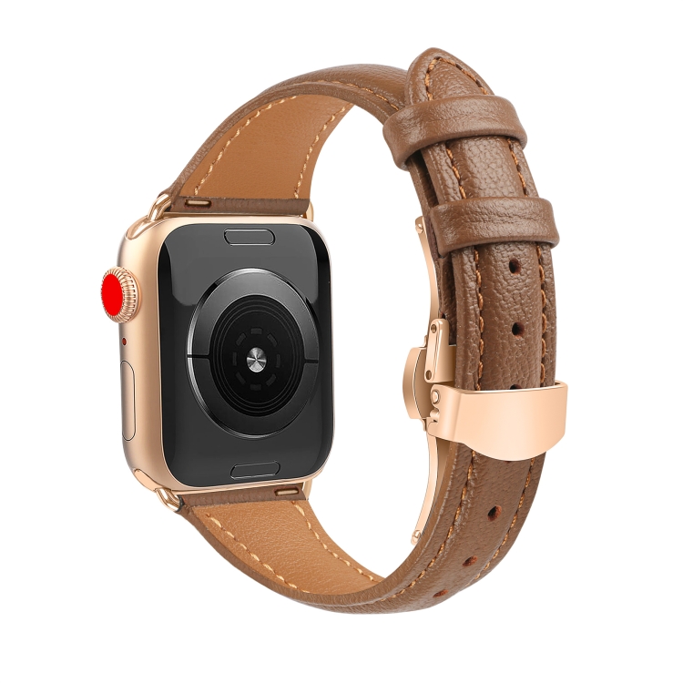 For Apple Watch Series 38mm Plain Leather Butterfly Buckle Watch - Main Image
