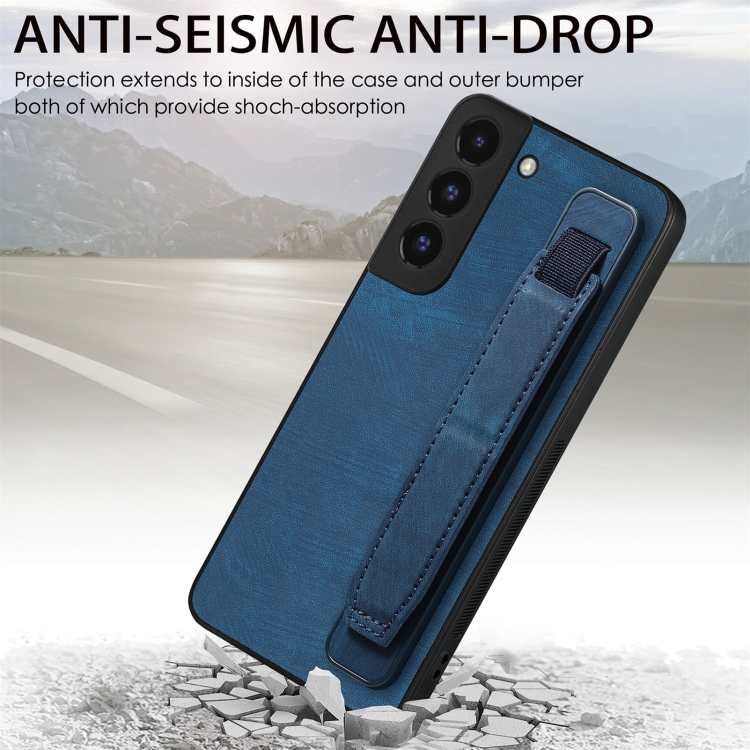 For Samsung Galaxy S22 5G Retro Wristband Holder Leather Back Phone Case(Blue) For Samsung Galaxy S22 5G Retro Wristband Holder Leather Back Phone Case(Blue)