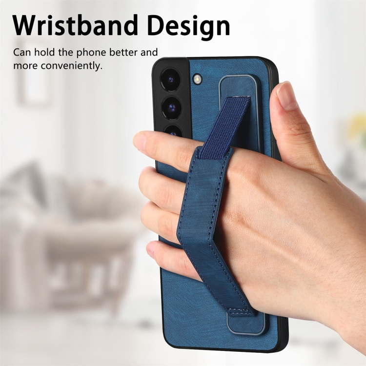 For Samsung Galaxy S22 5G Retro Wristband Holder Leather Back Phone Case(Blue) For Samsung Galaxy S22 5G Retro Wristband Holder Leather Back Phone Case(Blue)